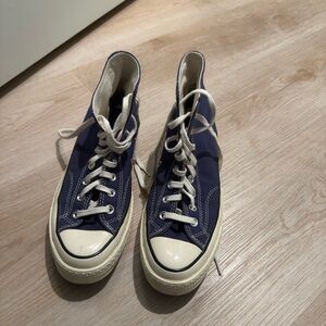 High-Top Canvas Sneakers in Navy with Cream Trim